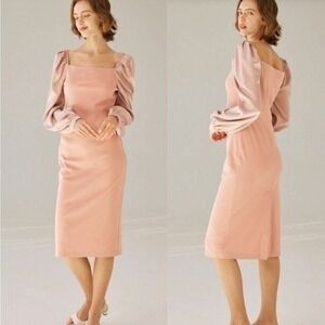 NAP Loungewear Square Neck Puff Sleeve Midi Dress in Pink Size Medium